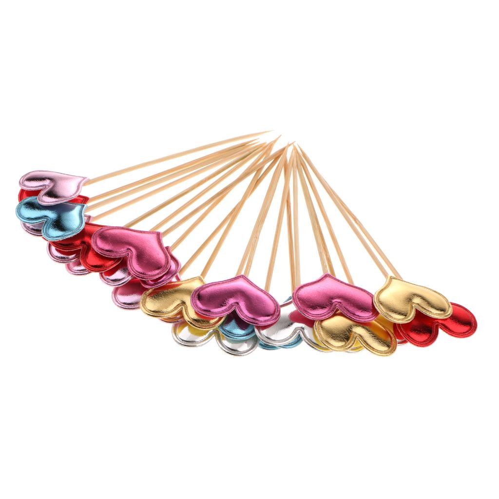 20 Pieces Toothpick Leather Heart Cupcake Picks Birthday Topper
