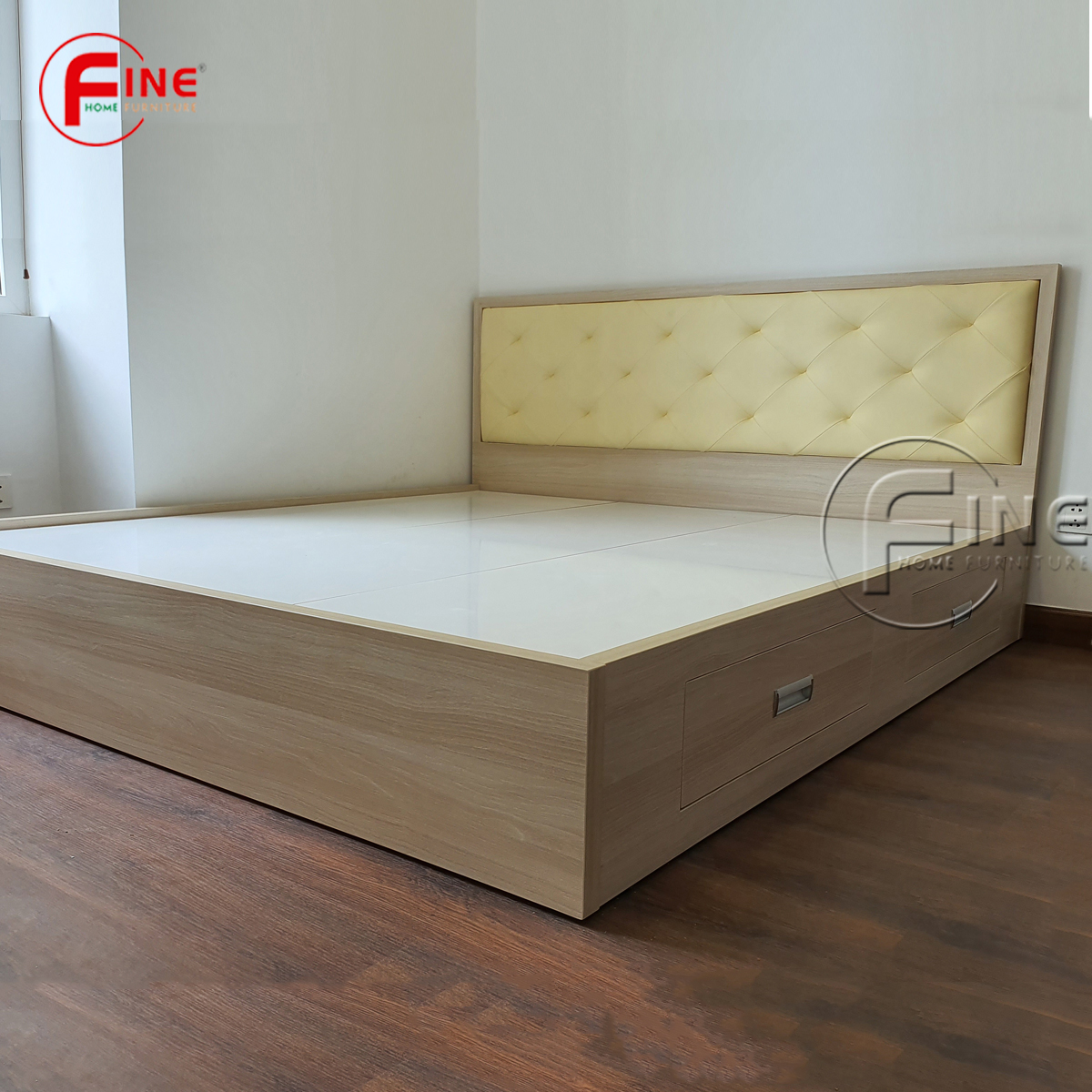 Giường Hộc Kéo Đầu Giường Có Bọc Nệm Hiện Đại Sang Trọng FINE FG210 Kích thước 1m8