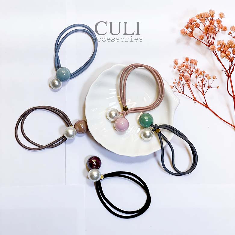 Dây cột tóc sợi thun kép phối châu, ngọc xinh xắn cho nữ