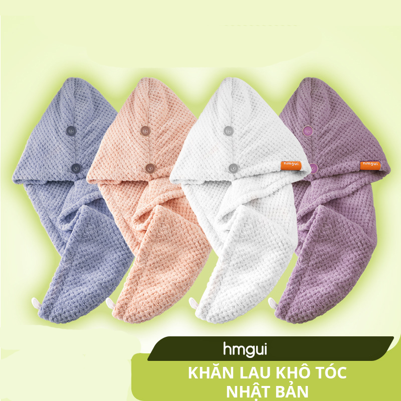 Khăn quấn ủ tóc Hmgui Nhật Bản siêu thấm hút 2 lớp vải dày dặn mềm mại 24x65cm