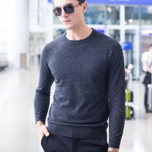 Áo len nam cổ tròn màu xám lông chuột
