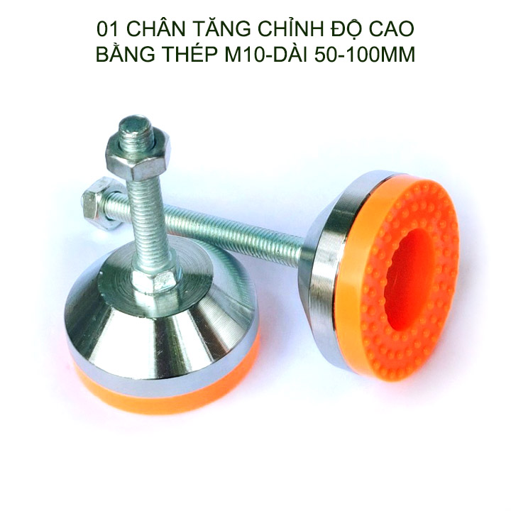 01 Chân tăng chỉnh độ cao bằng sắt có đế cao su, trục M10, dài 50-100mm tùy chọn