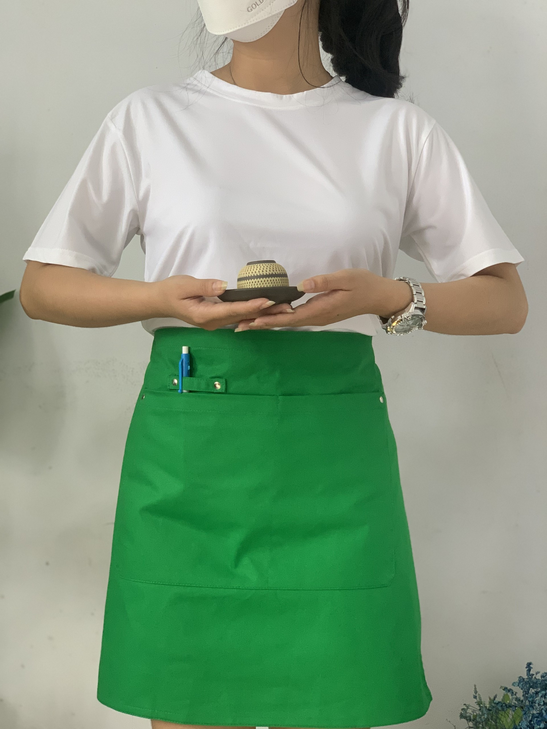 Tạp dề ngắn Kaki Cotton cao cấp nhiều màu 2 túi - Tạp dề phục vụ, pha chế cho nhân viên quán cà phê nhà hàng