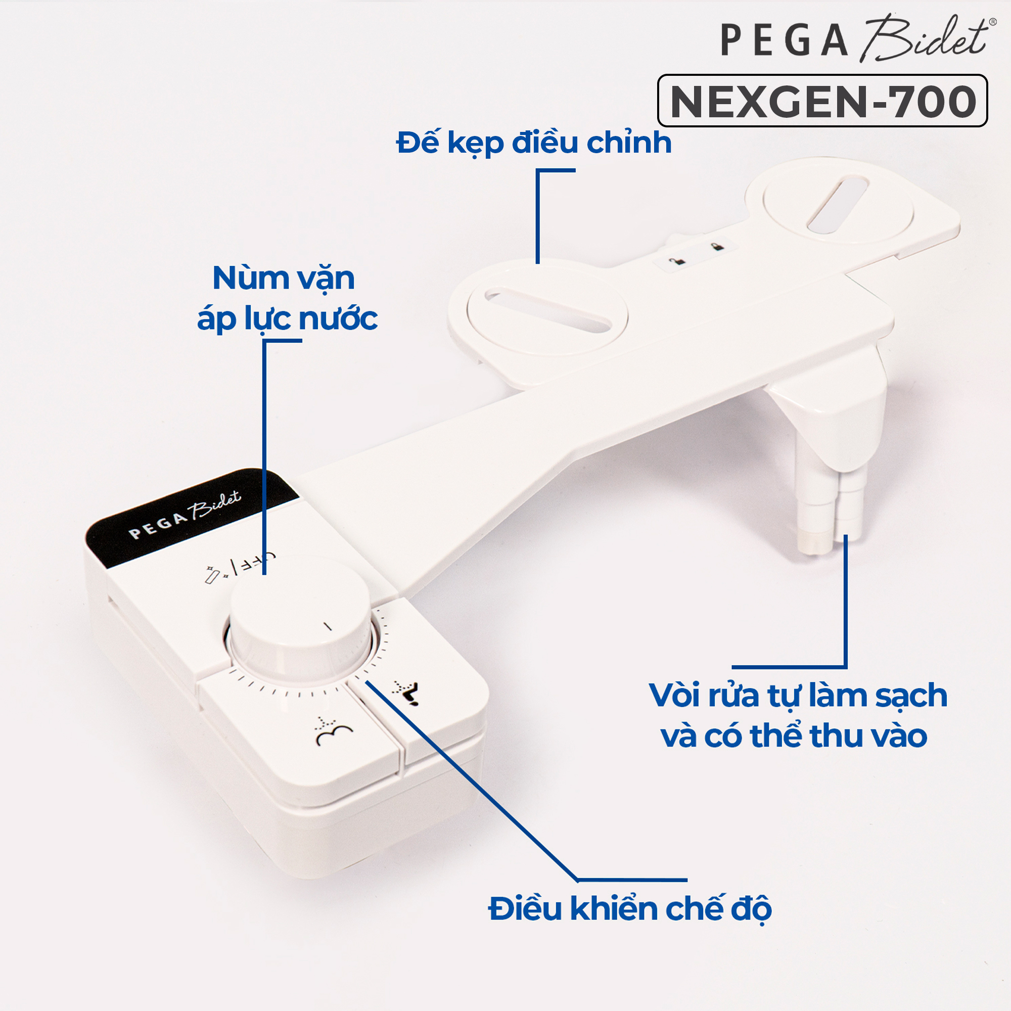 Vòi Xịt Rửa Vệ Sinh Thông Minh PEGA Bidet NEXGEN-700 Thế Hệ Mới, 2 Vòi Rửa Có Chức Năng Chuyên Dụng Cho Nữ, Dễ Lắp Đặt, Rất cần cho Trẻ Em, Người Già và Phụ Nữ Mang Thai - Thương Hiệu Mỹ