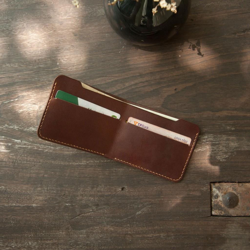 Mẫu ví đơn giản - nhỏ gọn - da bò thật - màu nâu - handmade by dtleather DT025