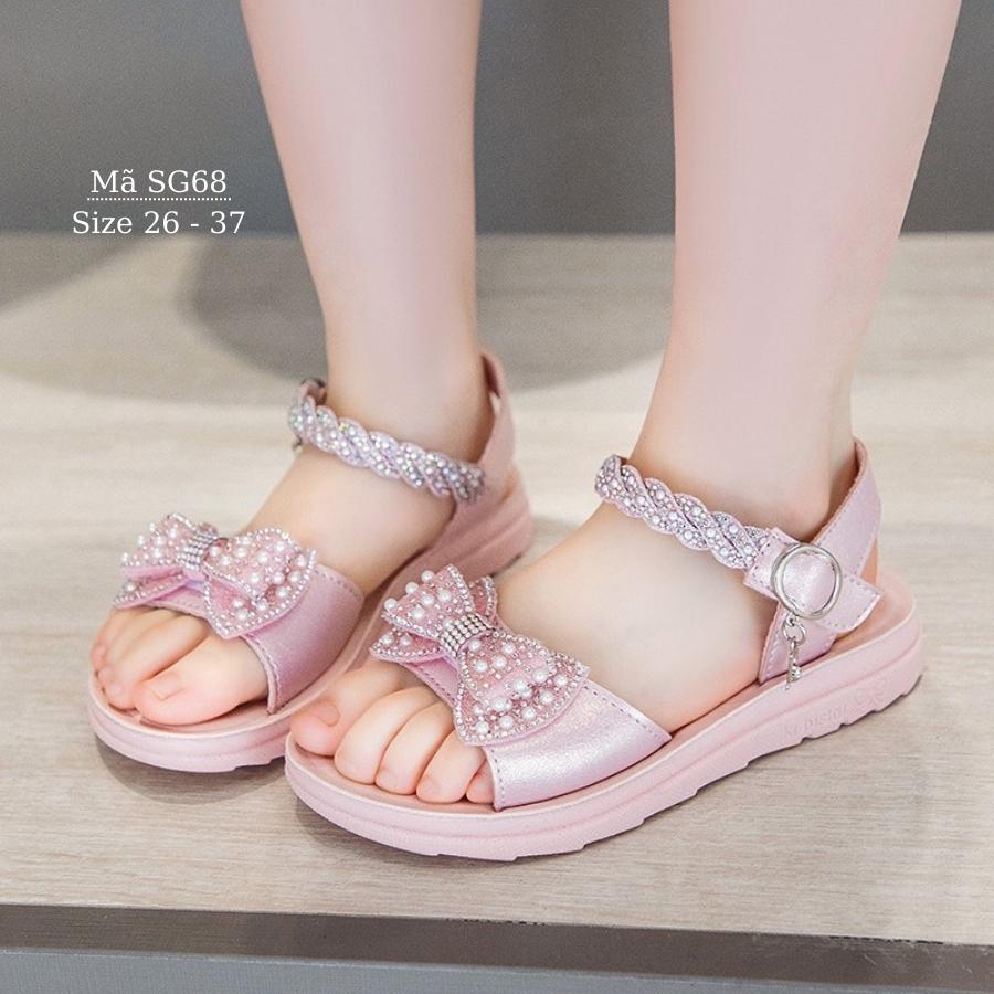 Giày sandal trẻ em - Dép quai hậu quai ngang gắn nơ tiểu thư công chúa chất da mềm đế chống trơn trượt phong cách Hàn Quốc cho bé gái 3, 4, 5, 6, 7, 8, 9, 10, 11, 12 tuổi đi học đi biển thời trang và cá tính NHÍM SHOP SG68