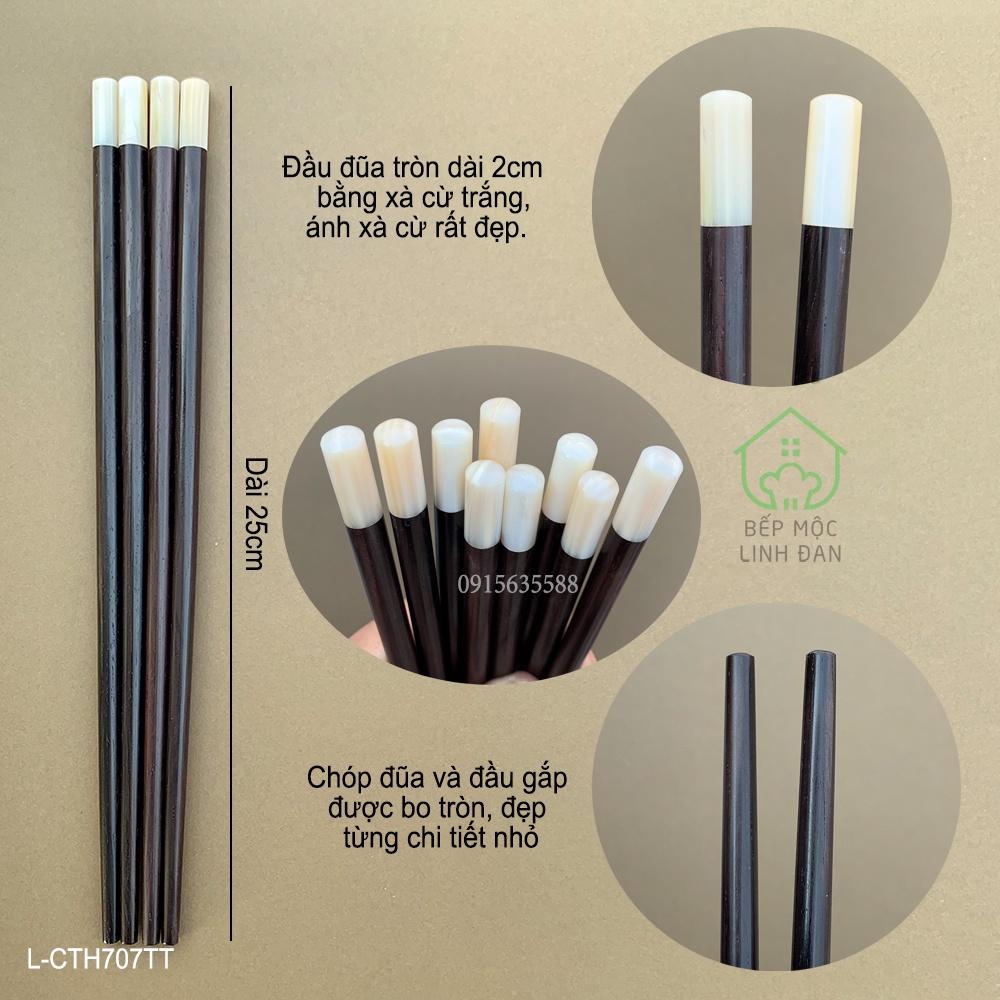 Đũa Gỗ Trắc Tự Nhiên Cẩn Xà Cừ Trắng HAHANCO [CTL707TT] Bộ 10 Đôi Tròn