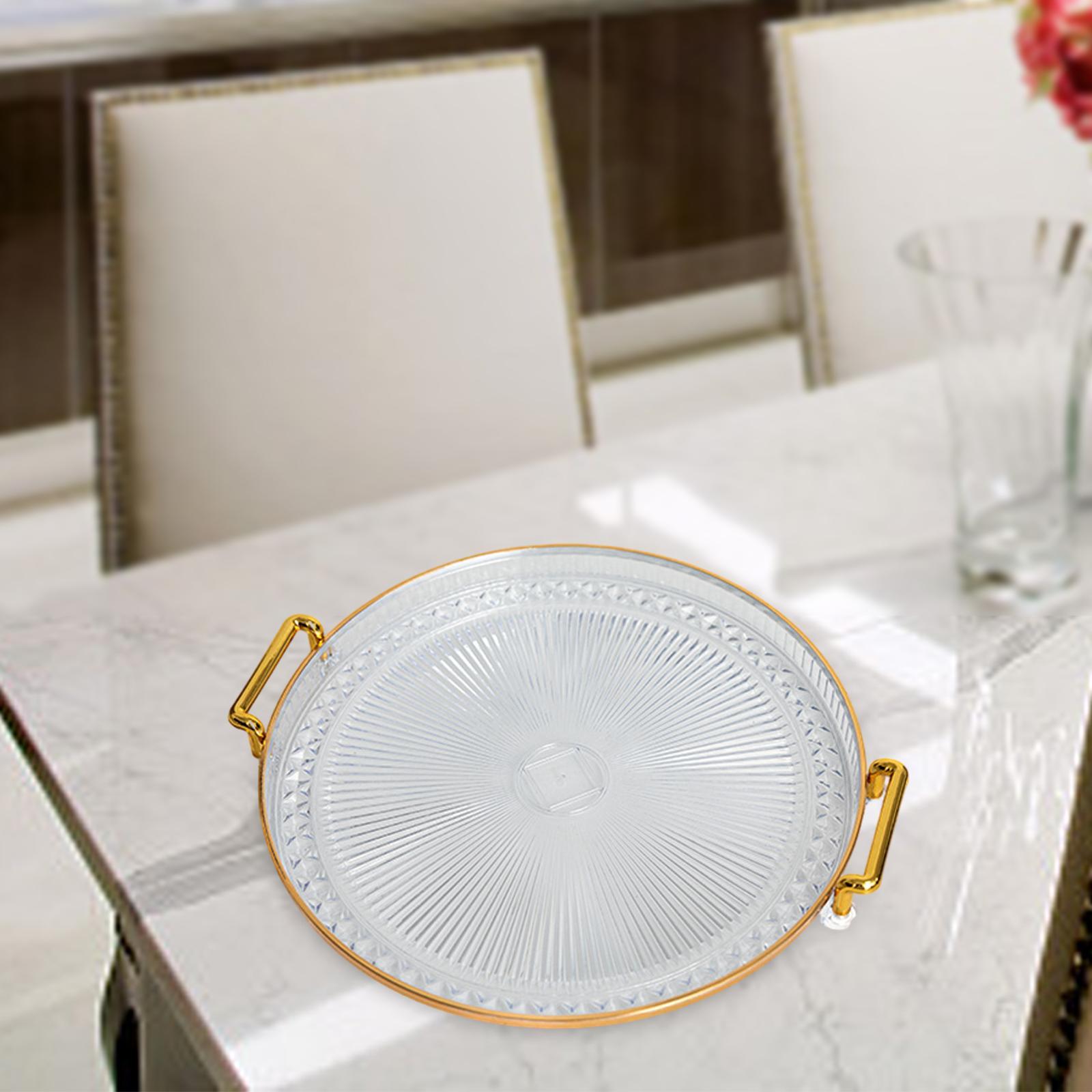 Round Serving Tray Eating Storing Vanity Platter Breakfast Tray with Handles