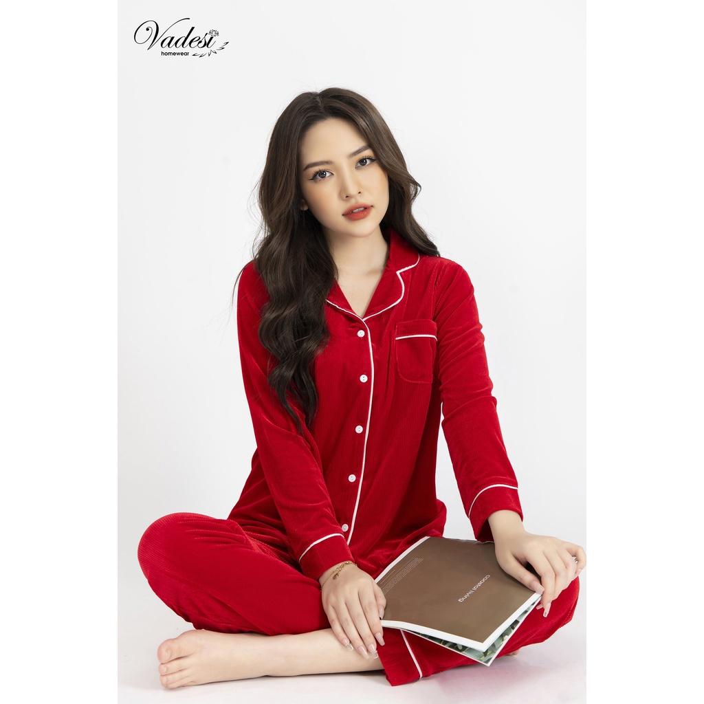 Pijama Dài Tay Bộ Đồ Ngủ Nữ Mùa Đông Nhung Tăm Cao Cấp Mặc Nhà Sau Sinh Đẹp Mềm Mại, Khả Năng Giữ Nhiệt Tốt - VADESI