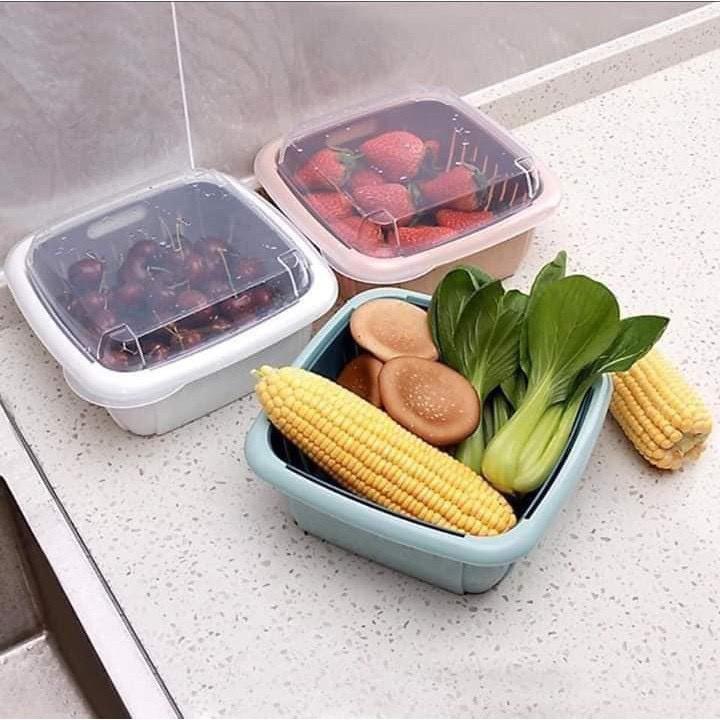 Rổ nhựa kèm chậu 2 trong 1 có nắp đậy --HH304