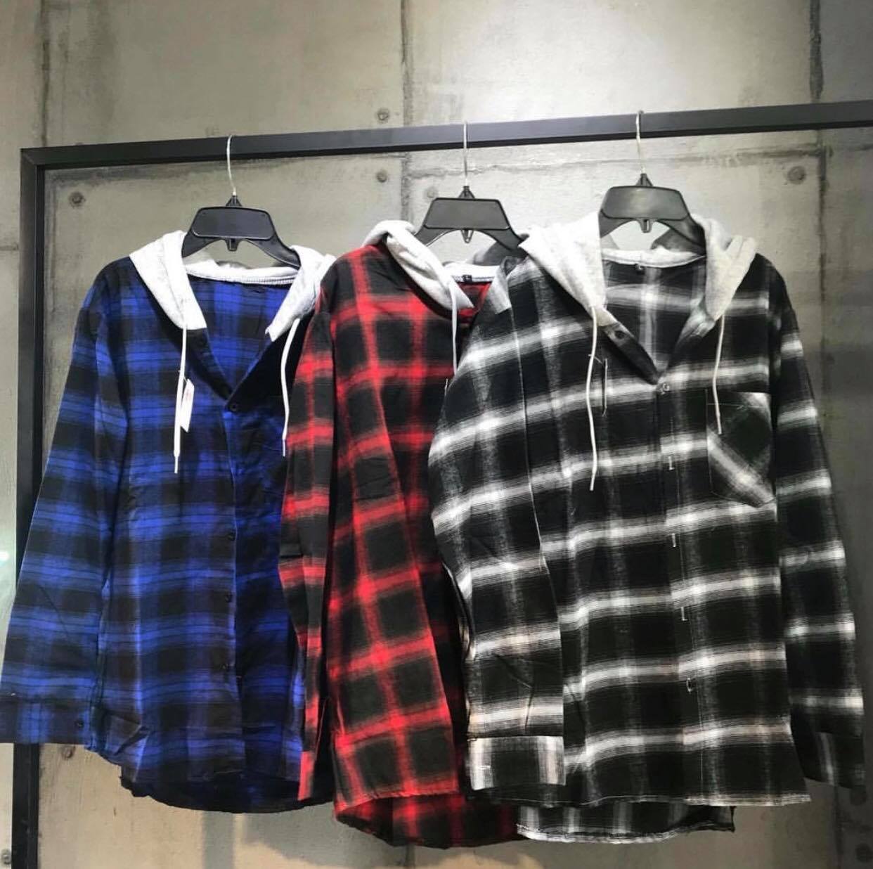 Áo sơ mi caro phối nón - Flannel nón unisex nam nữ phong cách hàn quốc vải dày mịn