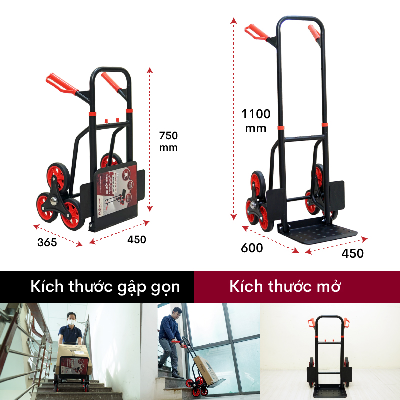Xe kéo đẩy hàng leo cầu thang 6 bánh rút gọn FUJIHOME CC-6150