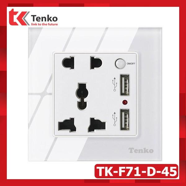 Ổ Điện Đôi 3 Chấu Tích Hợp cổng USB + Nút Nguồn Điện mặt kính cường lực Tenko TK-F71-D-45 Màu Đen