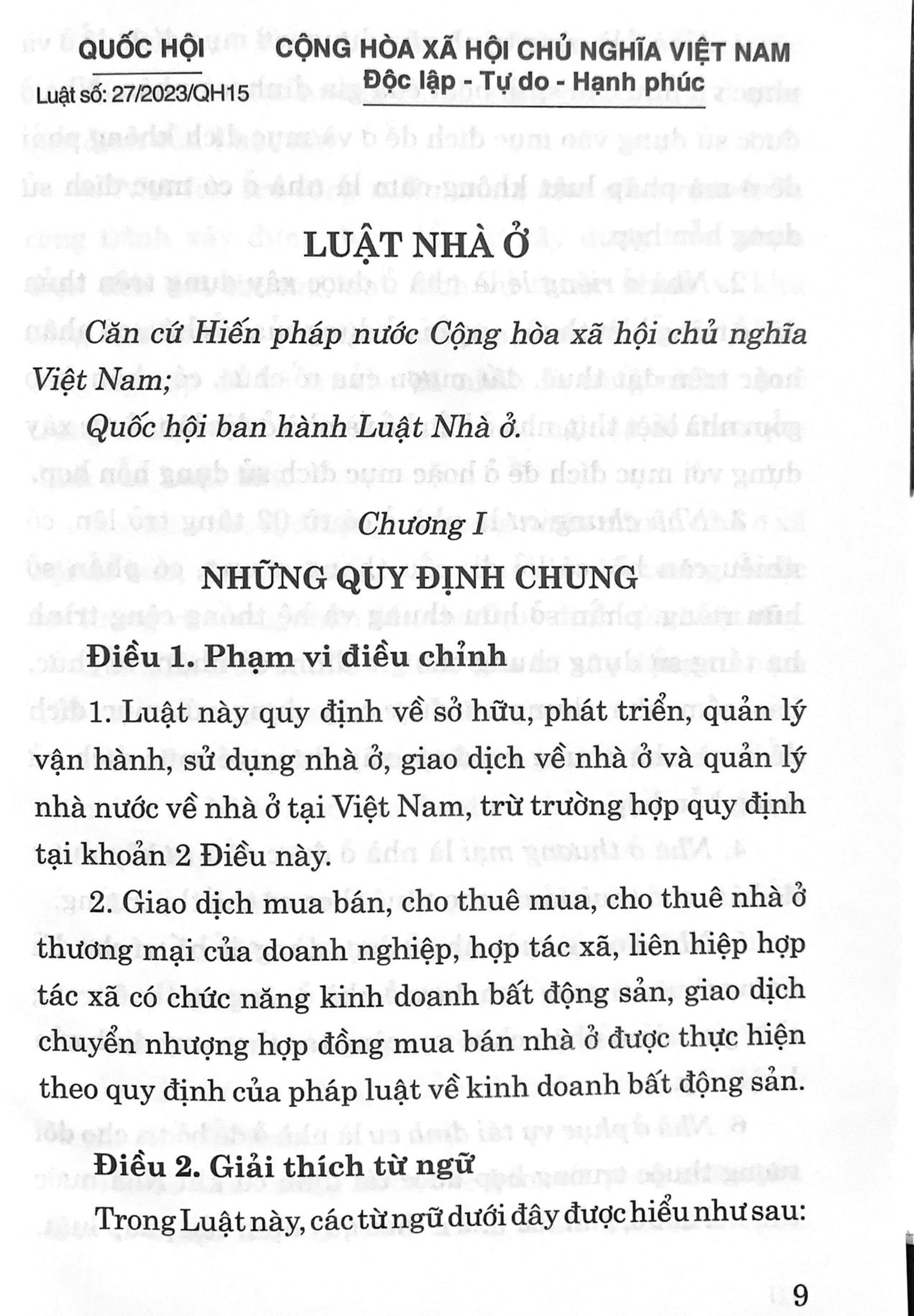 Luật Nhà Ở năm 2023 (Sửa đổi, bổ sung năm 2024)