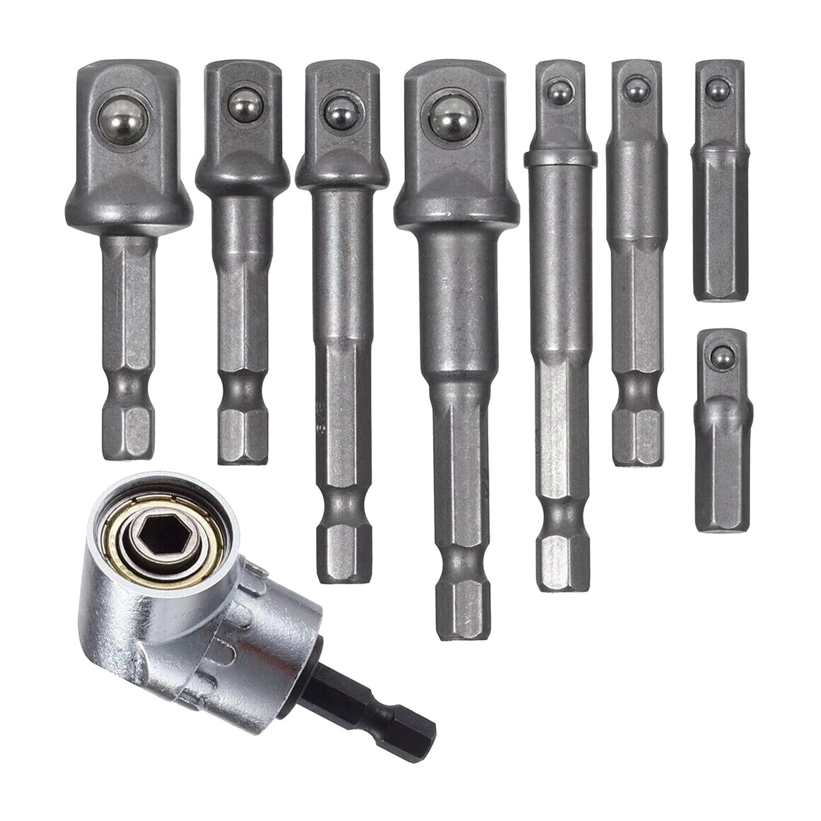 9x Hex Impact Drill Bits Driver Tool 1/4" 3/8" Shank Right Angle Attachments