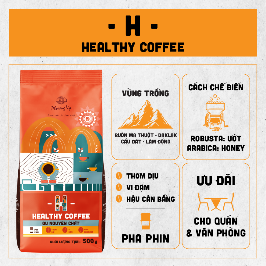 Cà Phê Rang Xay - Healthy Coffee - Cà phê pha phin - Cà phê pha máy - Phương Vy Coffee - 500g Mới