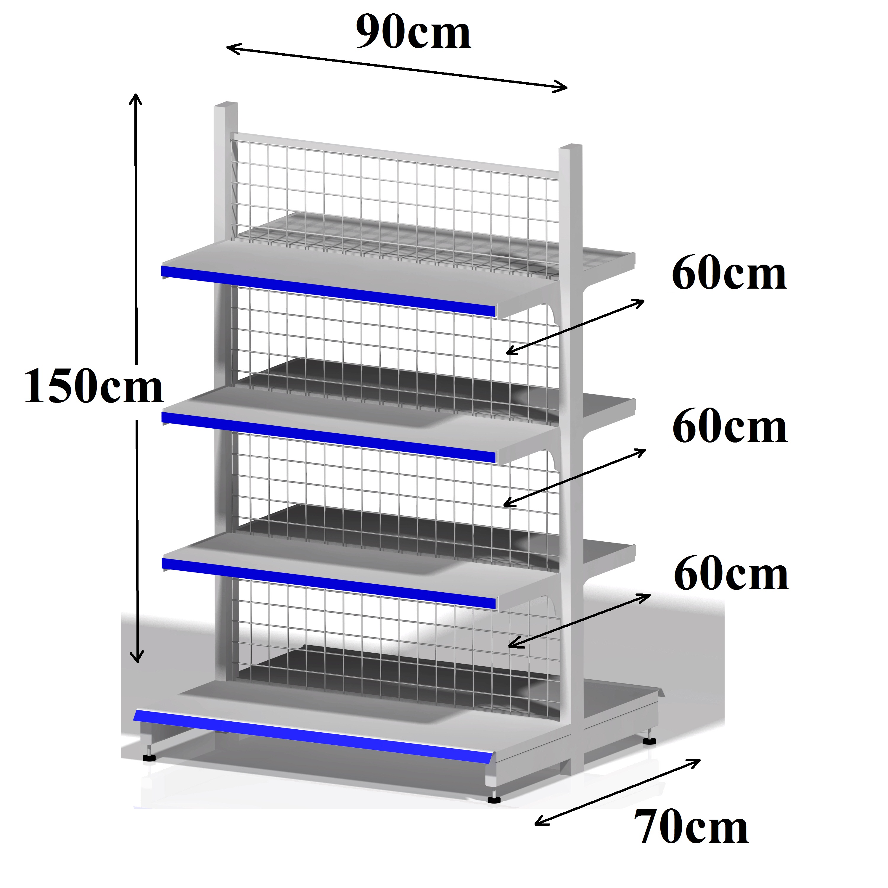 Kệ siêu thị giữa nhà - Dài 90 x Rộng 70 x Cao 150 x 4 tầng x 2 mặt