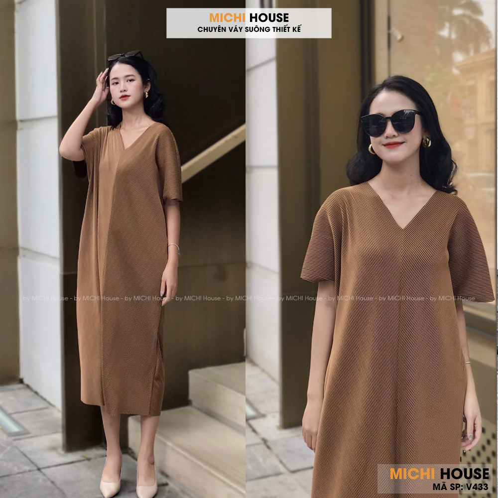 Đầm Dự Tiệc Dáng Suông Dài MICHI House Váy Xuông Đi Tiệc Sang Trọng Dài Qua Gối Bigsize Co Dãn Che Khuyết Điểm Tốt V433