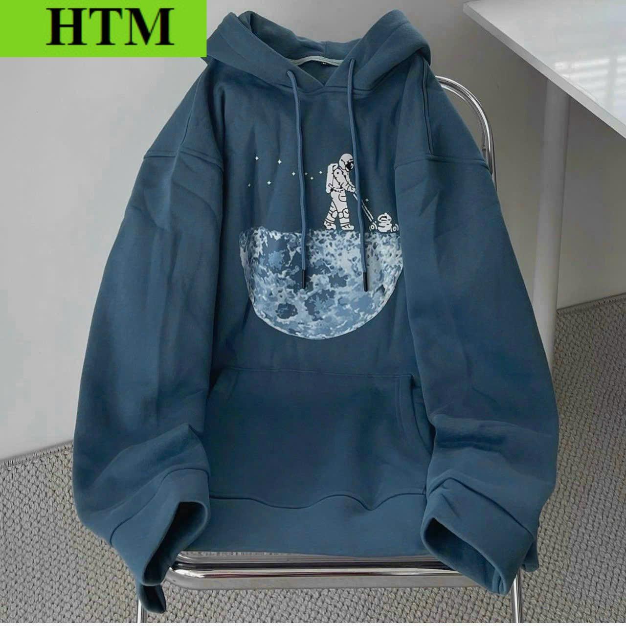 [FREESHIP] Áo Hoodie Nỉ Phối Dáng Form Rộng Áo In Mặt Trăng Bao Sắc Nét Unisex HTM FASHION - Xanh
