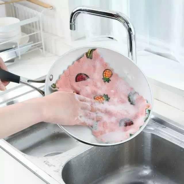 Khăn Lau Chén Đĩa Vải San Hô In Họa Tiết Hoạt Hình 25x25cm