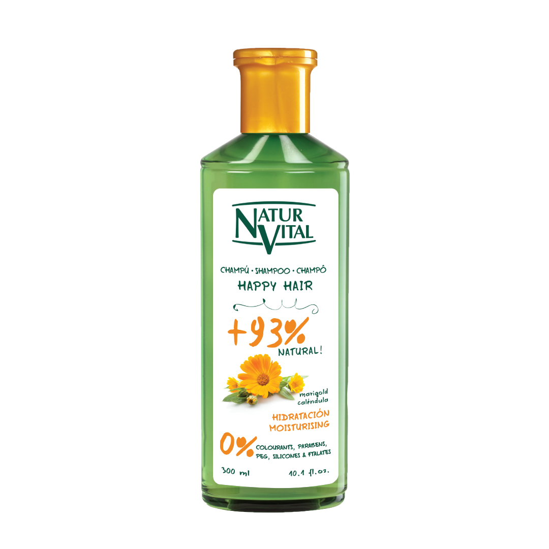 Dầu Gội Hữu Cơ NaturVital Happy Hair Chiết Xuất Cúc Vạn Thọ Giúp Dưỡng Ẩm, Làm Dày Tóc, Giảm Thiểu Bong Tróc & Khô Da Dầu (300ml)