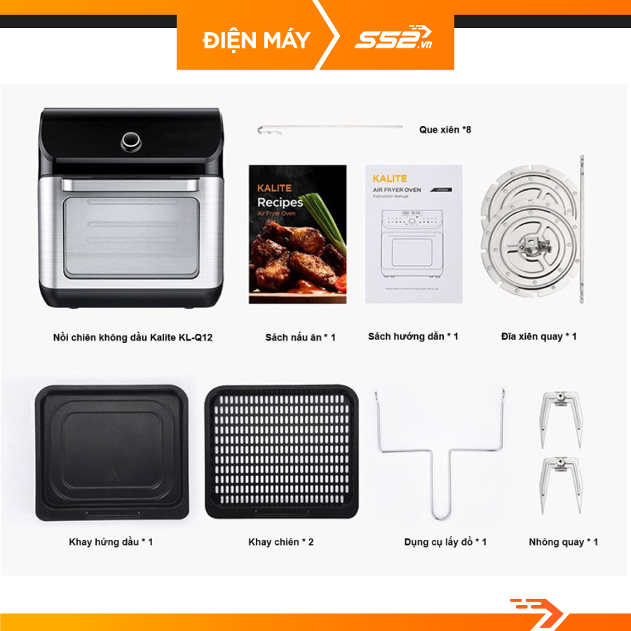 Nồi chiên không dầu Kalite KL 1200 dung tích 12L công suất 1800W ướp gà nướng nguyên con - Hàng chính hãng