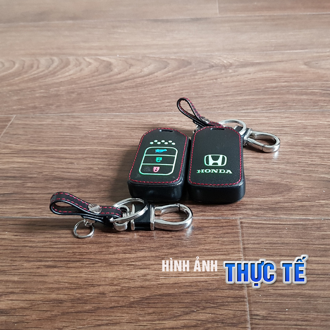 Cho xe Honda, bao da chìa khóa ô tô 3 nút dạ quang kiêm móc khóa chất liệu da, Inox MIHOCO Honda 3N/ Hàng chính hãng