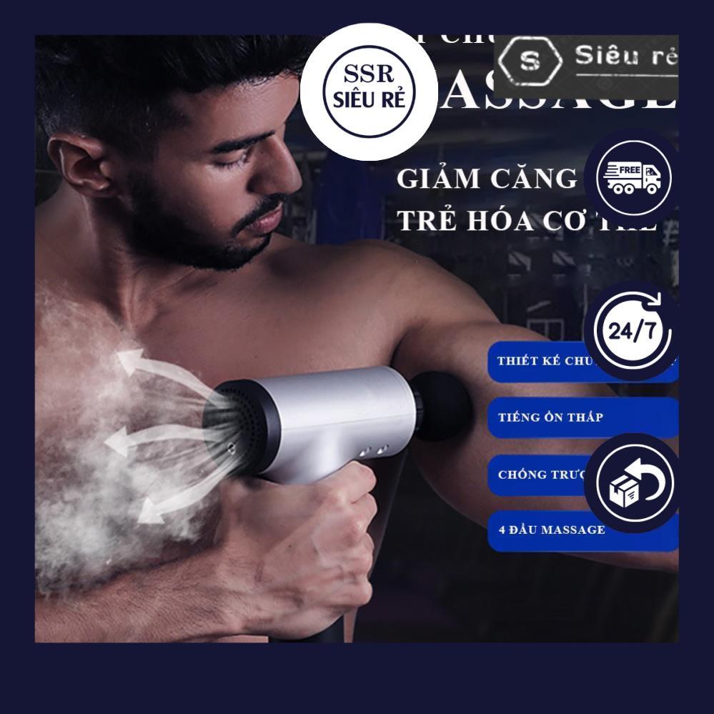 Máy massage cầm tay trị đau mỏi căng cơ Fascial Gun đa chức năng 4 đầu massage mạnh mẽ 6 tốc độ