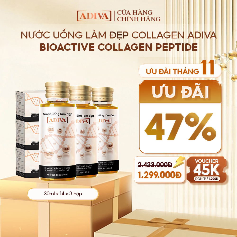 Combo 3 hộp Collagen Adiva 14 lọ/hộp- Giúp Làn Da Săn Chắc, Ảm Mịn Và Căng Bóng