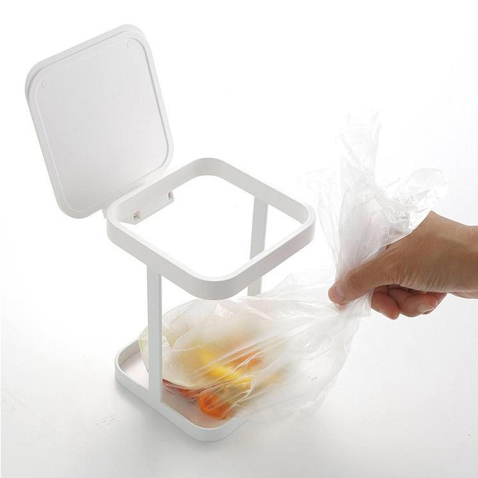 Desktop Trash Bag Holder, Trash Bag Bracket Organizer Garbage Storage Rack Waste Container Holder with Lid Small Garbage Bag Rack for Home RV