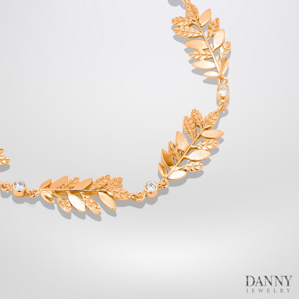 Lắc Tay Danny Jewelry Bạc 925 Xi Rhodium/Vàng hồng Lá Nguyệt Quế Đính Đá CZ LT006