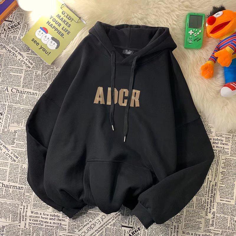 Áo Hoodie Nhung Cổ Tròn Dài Tay Dáng Rộng In Chữ Phong Cách Hip hop Mỹ Thời Trang Thu Đông Dành Cho Nam M-8XL