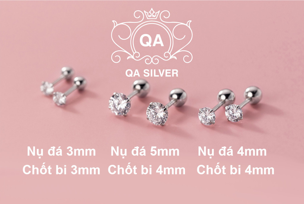 Khuyên tai bạc 925 nụ đá chốt vặn bông nam nữ S925 MINIMAL Silver Earrings QA SILVER EA210211