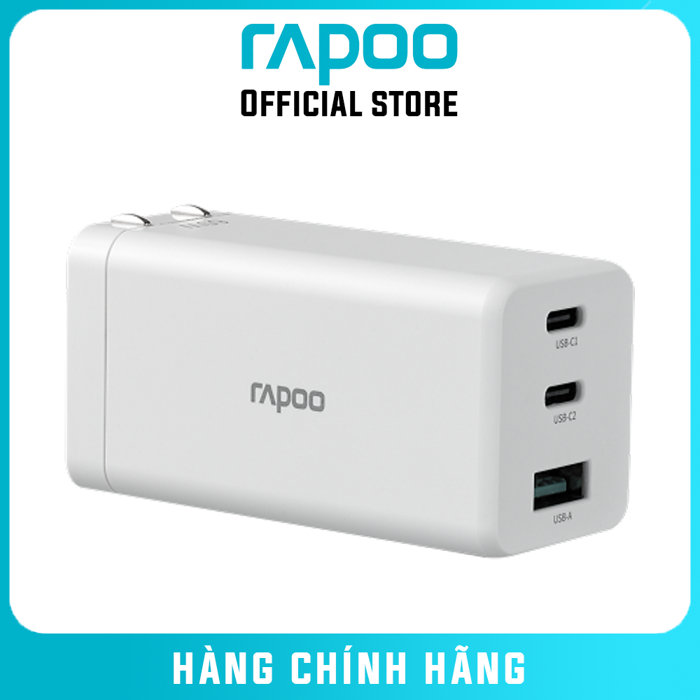 Adapter Củ Sạc 65W 2 Cổng Type C PD 3.0 1 Cổng USB QC 3.0 18W RAPOO PA65L - Hàng Chính Hãng