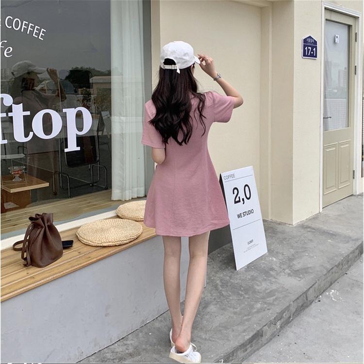 Đầm Polo Nữ Túi Trước Cộc Tay Triết Eo Cổ Bẻ