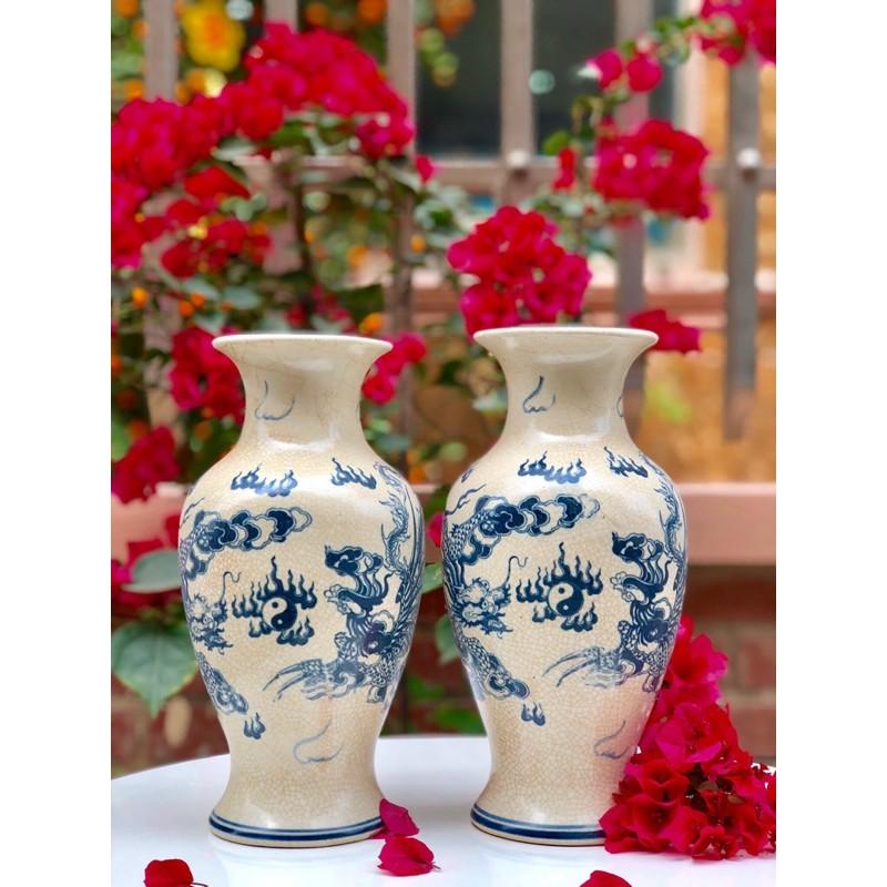 Lọ lộc bình men rạn cổ gốm sứ Bát Tràng