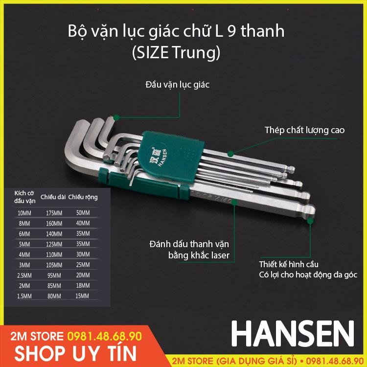 (HÀNG CAO CẤP) Bộ Vặn Lục Giác Chữ L 9 Thanh Bằng Thép HANSEN