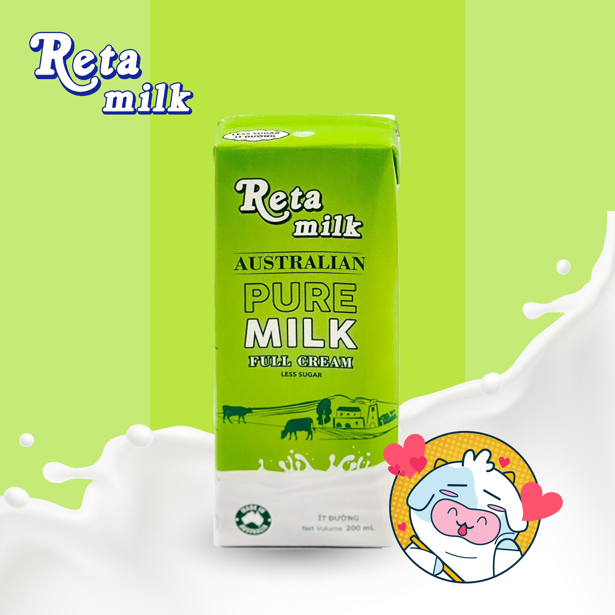 Sữa Tươi Úc Tiệt Trùng Reta Milk Ít Đường 200ml