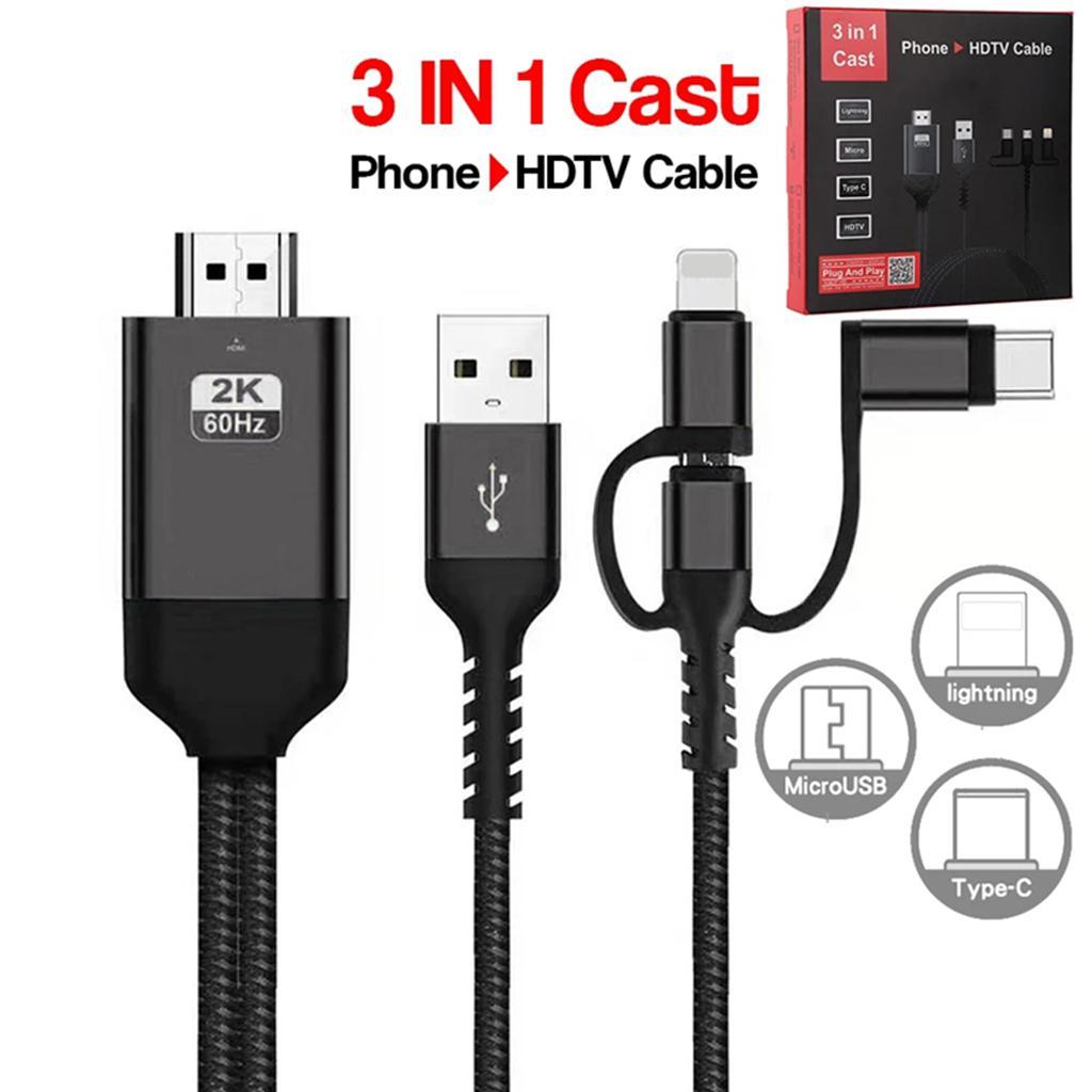 Universal 2K 1080P Phone To HDTV Cable 3 IN 1 Display Adapter Cable