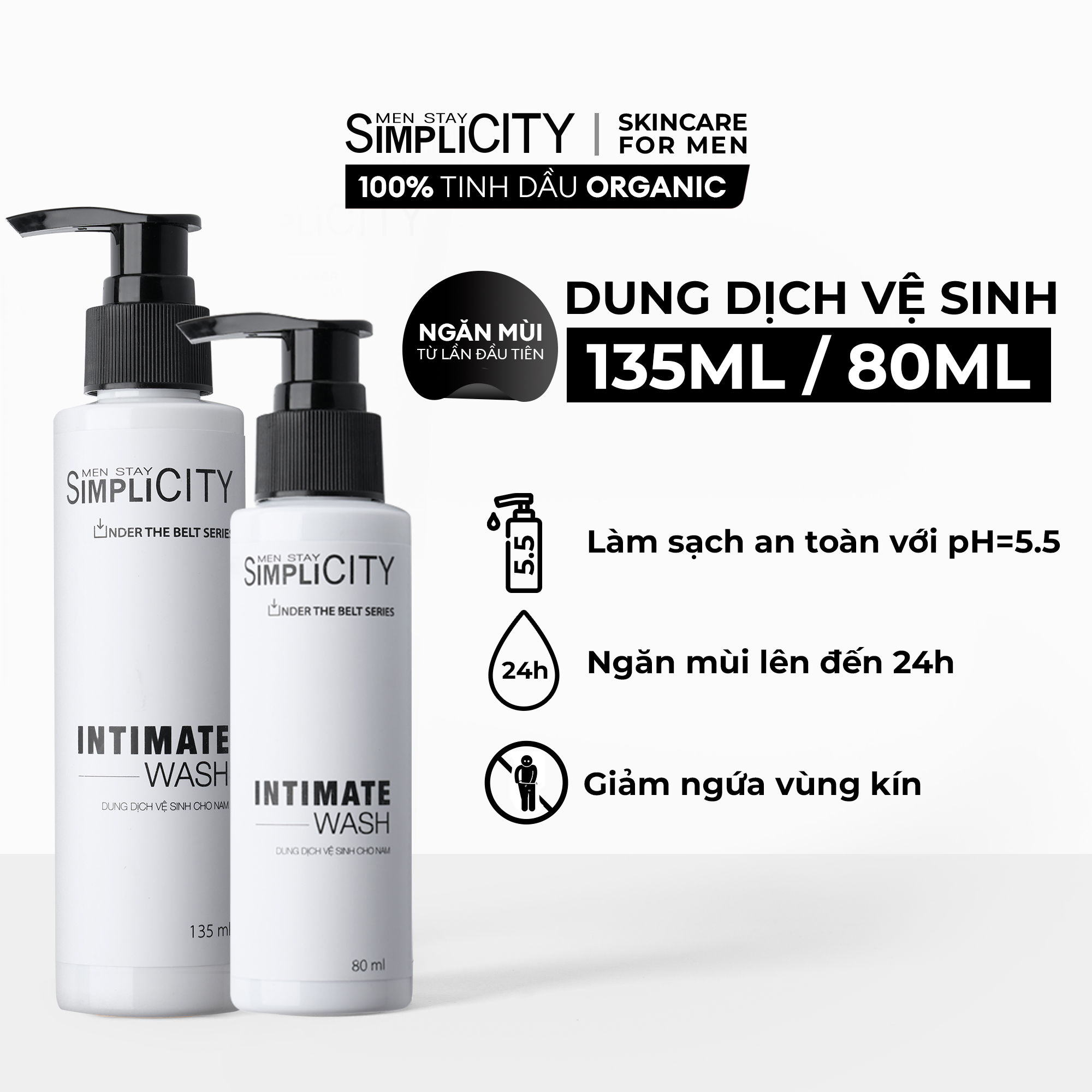 Dung dịch vệ sinh nam Men Stay Simplicity giảm ngứa, làm sạch & ngăn mùi hiệu quả Intimate Wash 80ml