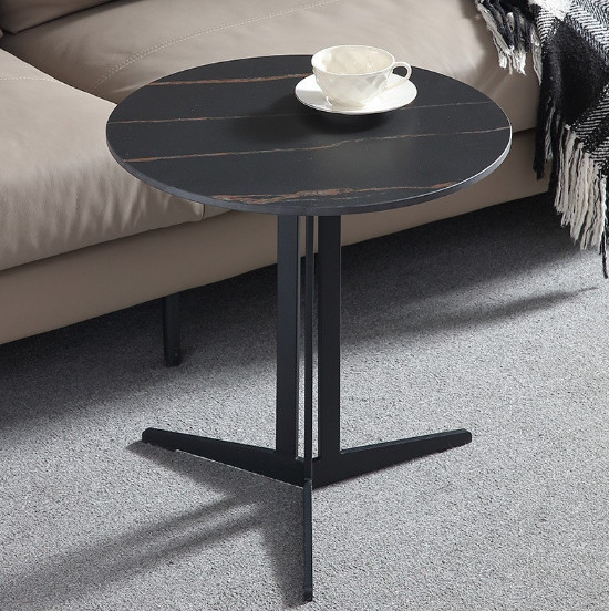 Bàn Trà Mặt Đá, Táp Trà, Bàn Uống Nước Sofa Mặt Đá Ceramic Kết Hợp Chân Sắt Sơn Tĩnh Điện D40xH5 Để Cùng Sofa Phòng Khách Hoặc Bàn Uống Cà Phê –FN03