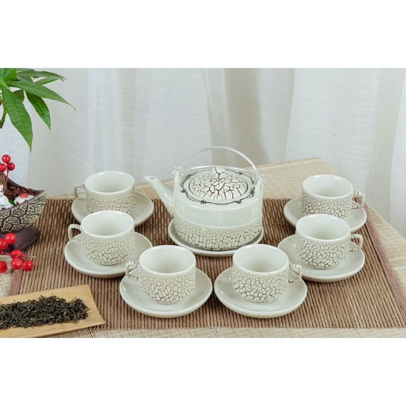 Bộ ấm trà men lưới, phong cách Nhật. Gốm sứ Bát Tràng.