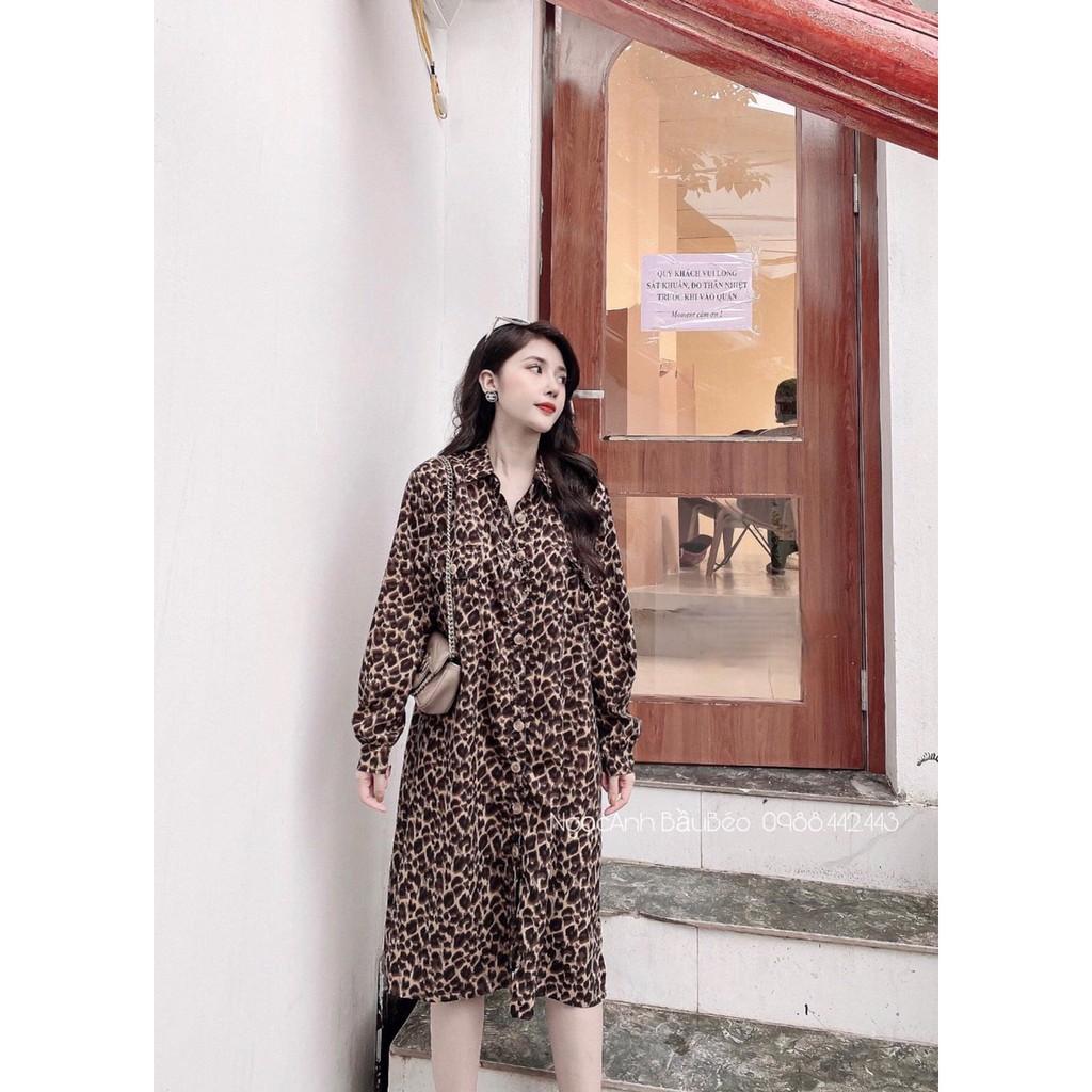 Váy bầu sơ mi dáng dài bầu và sau sinh da beo