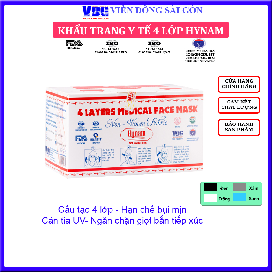 Khẩu trang y tế 4 lớp vải không dệt Hynam - (50 cái/ hộp) - Màu xám