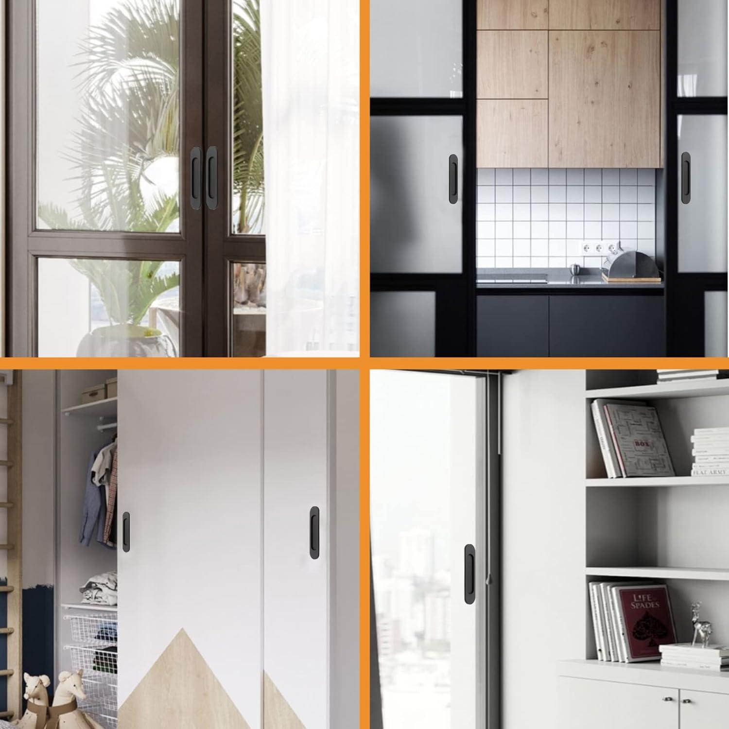 Bộ 2 cửa trượt tay cầm hình bầu dục tự dính trong hợp kim nhôm đen Matt mà không thủng cho cửa trượt, cửa sổ, tủ