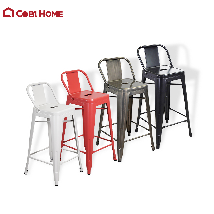 Ghế quầy bar có tựa lưng bằng thép sơn tĩnh điện cao cấp RUDI nhiều màu