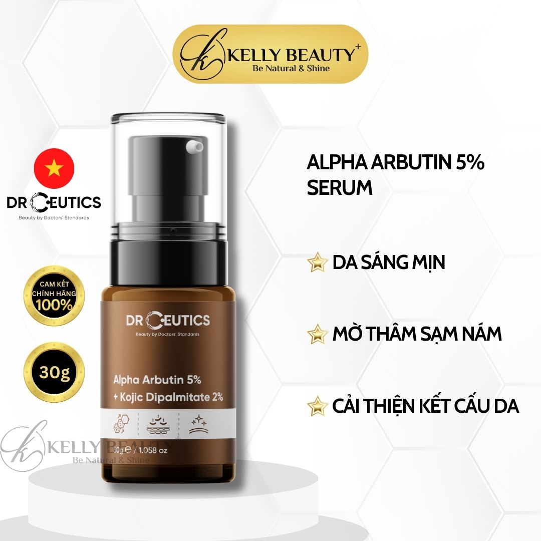 Serum Alpha Arbutin 5% + Kojic Dipalmitate 2% DrCeutics - Làm Sáng Đều Màu Da; Giảm Thâm Đen, Sạm Nám | Kelly Beauty