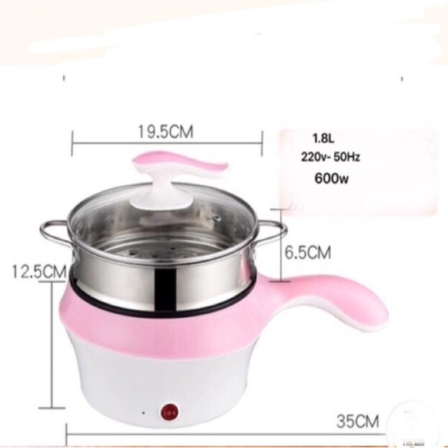 Chảo lẩu điện đa năng mini nồi lẩu tròn có hấp chống dính màu đen 19.5cm