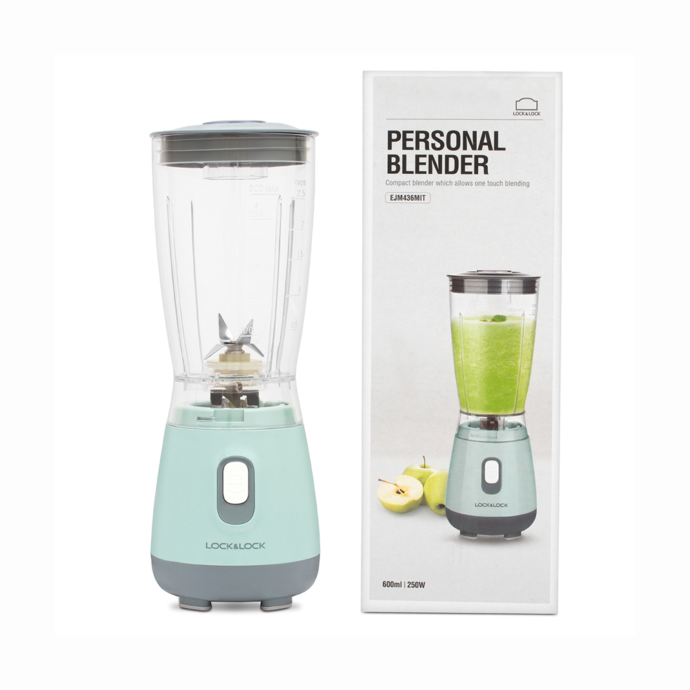 Máy Xay Sinh Tố Lock&amp;Lock Personal Blender 600ml EJM436 (250W) Lưỡi Dao 4 Lá Bằng Thép Không Gỉ, Đế Chống Trượt - Hàng Chính Hãng Tặng Combo Ống Hút + Cọ Rửa