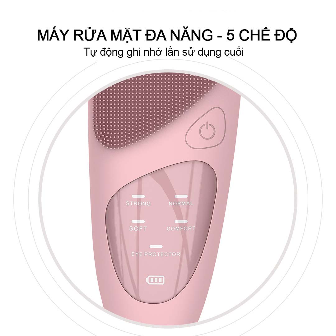 Máy rửa mặt cầm tay đa năng 5 in 1 - Máy rửa mặt mini thông minh đầu Silicon mềm mịn làm sạch sâu, nén nóng massage mắt giảm nếp nhăn, thư giãn mắt- Máy rửa mặt cầm tay làm sạch da, đẩy tinh chất , ngăn mụn